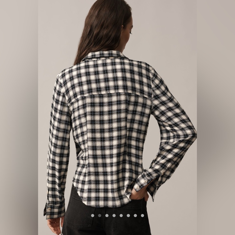 Anthropologie The Keaton Ruched Collared Blouse by Pilcro in Plaid NEW - Picture 2 of 10